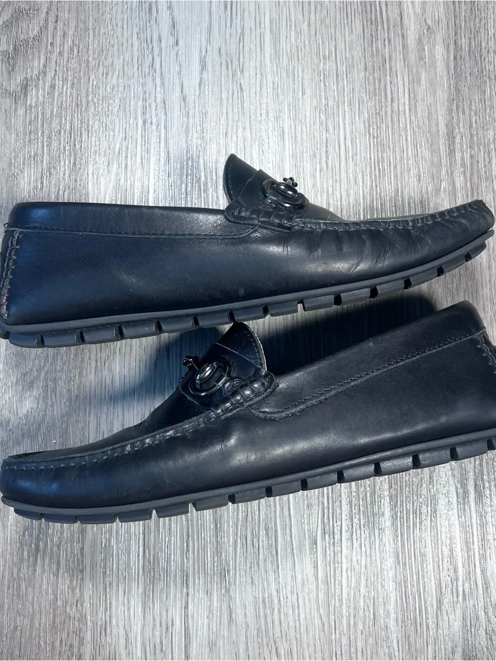 TO BOOT NEW YORK NASHUA MENS BLACK LEATHER HORSE BIT DRIVER LOAFERS SIZE 8 ITALY